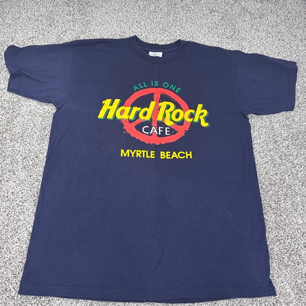 Vintage Hard Rock Cafe Myrtle‎ Beach T-Shirt Navy Blue Peace Sign Made in USA M